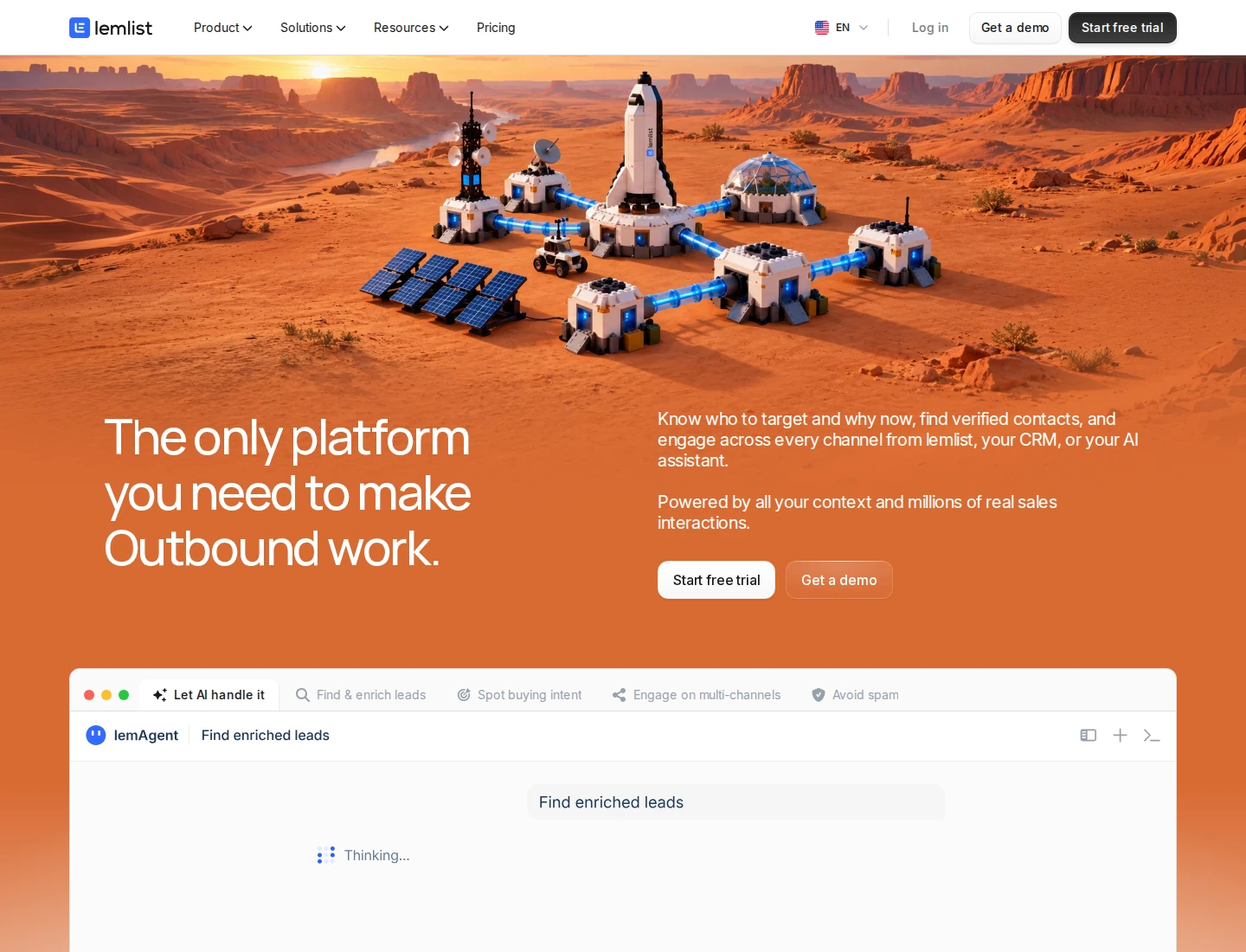 lemlist's official homepage hero.