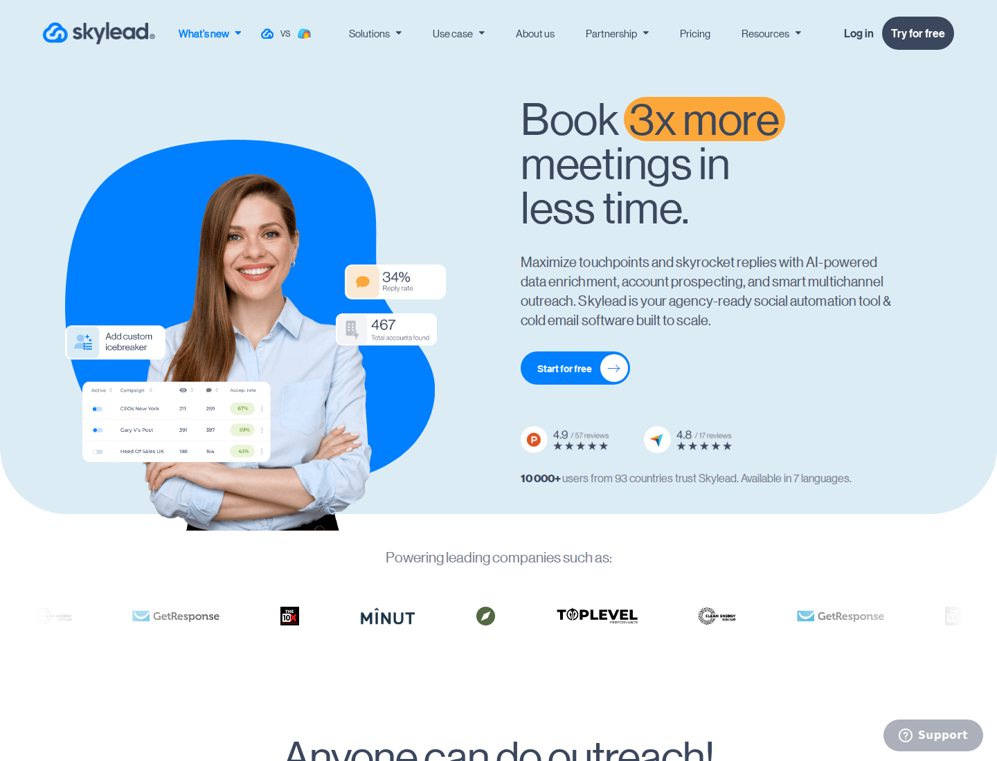 Skylead's official homepage hero.
